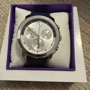 Movado Bold Silver Dial with Navy Strap Watch